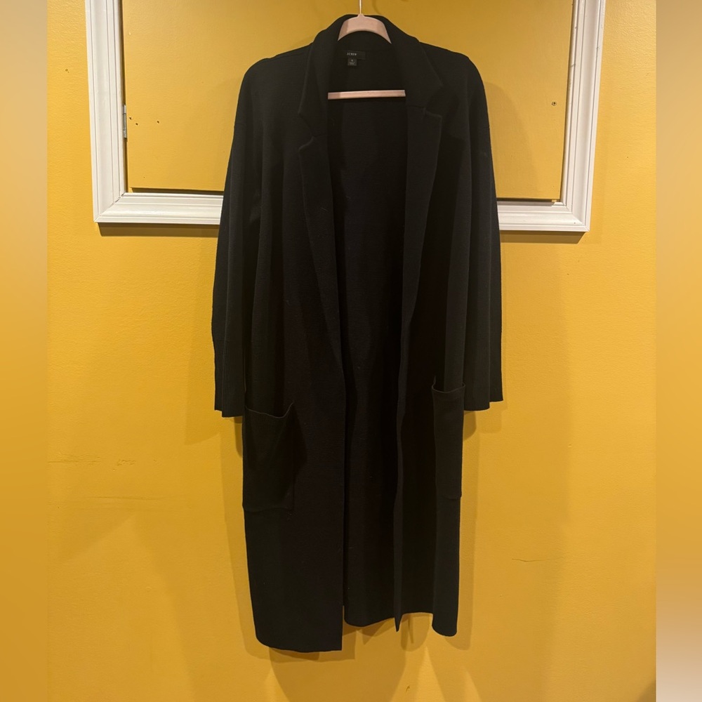 J. Crew long heavyweight sweater jacket with pockets. Black. Size S
